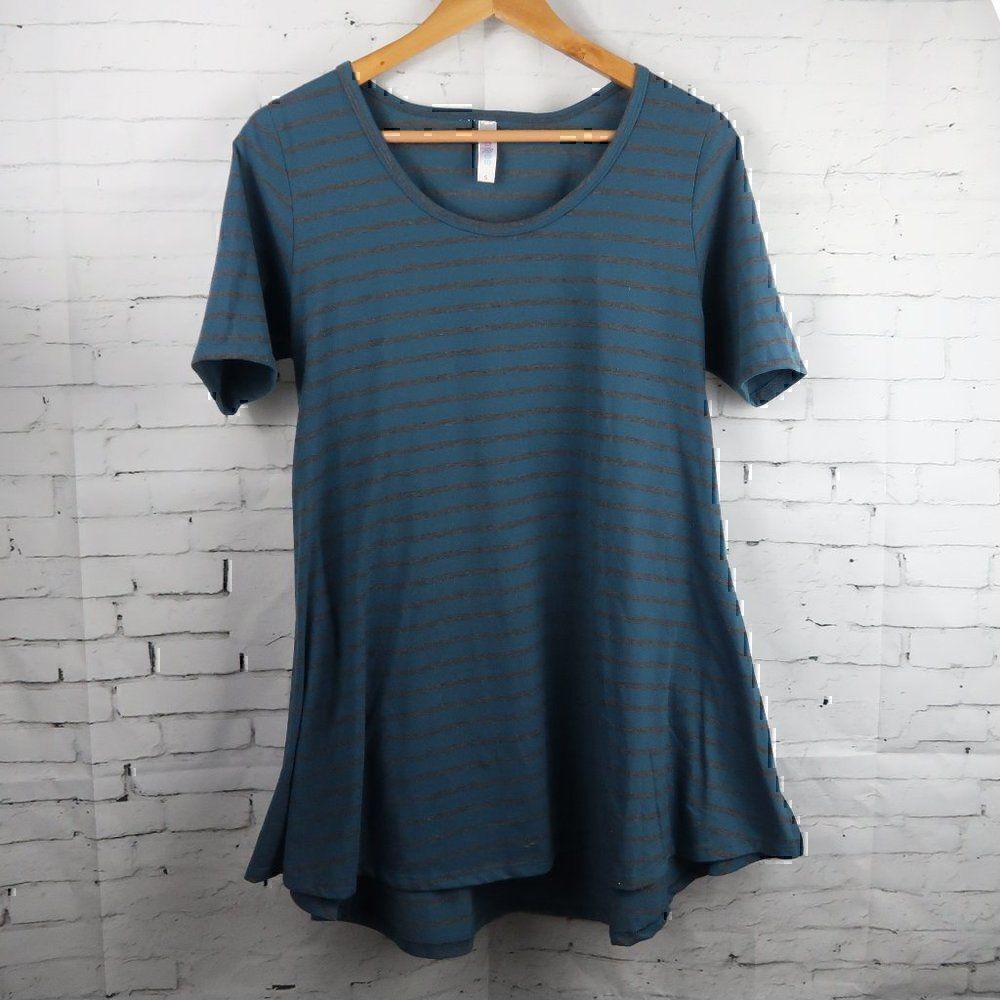 LULAROE TEAL & GREY SHORT SLEEVE MATERNITY TOP SIZE SMALL